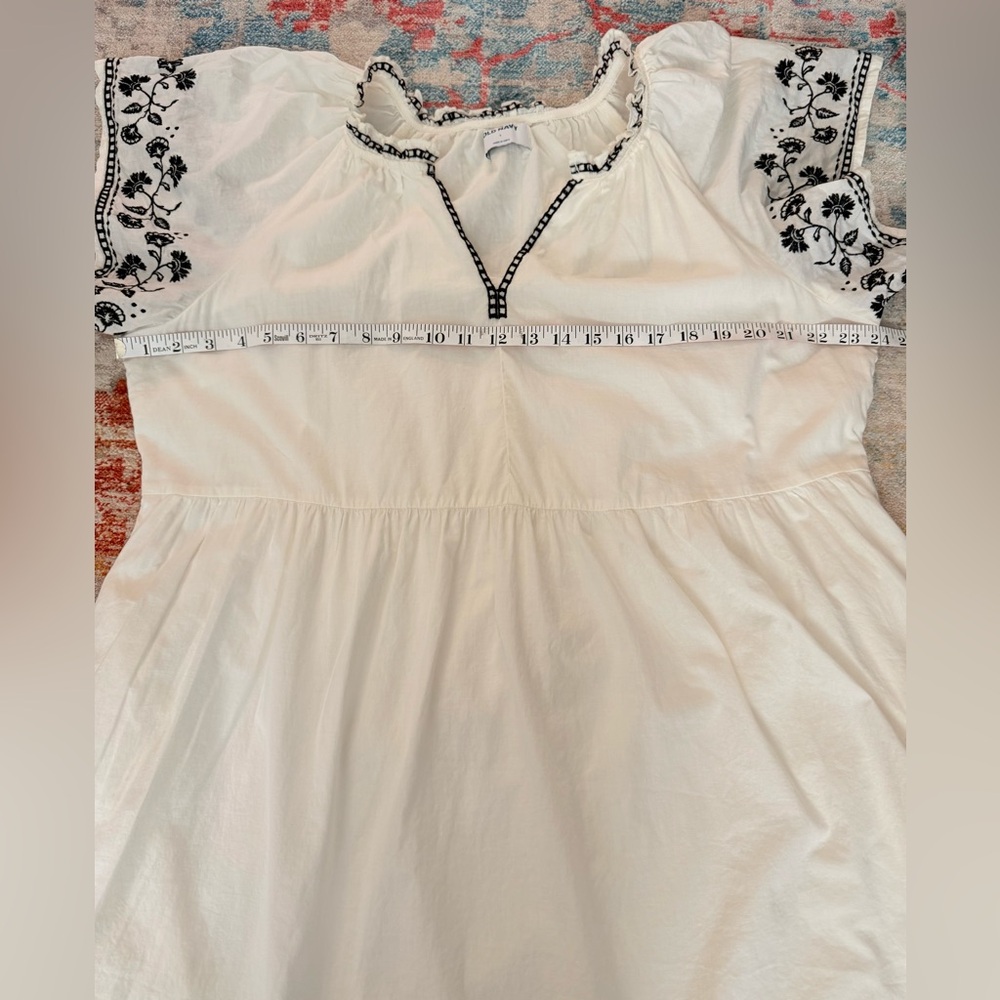 Old Navy‎ Cream Mini 100%Cotton Dress with Black Embroidery Large - Picture 8 of 13
